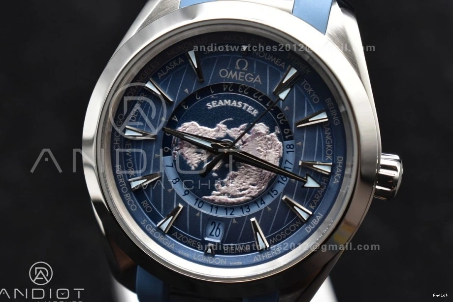 Blue 43mm Clone Dial Best Blue Aqua Rubber 1:1 Edition Super Summer A8938 Strap Terra on GMT VSF Worldtimer 1225